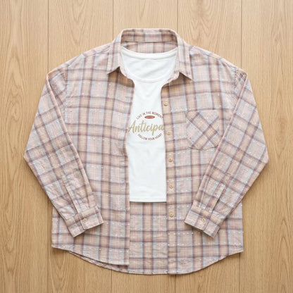 Women's Pink Checked Overshirt with Printed Inner Top Co-Ord Set
