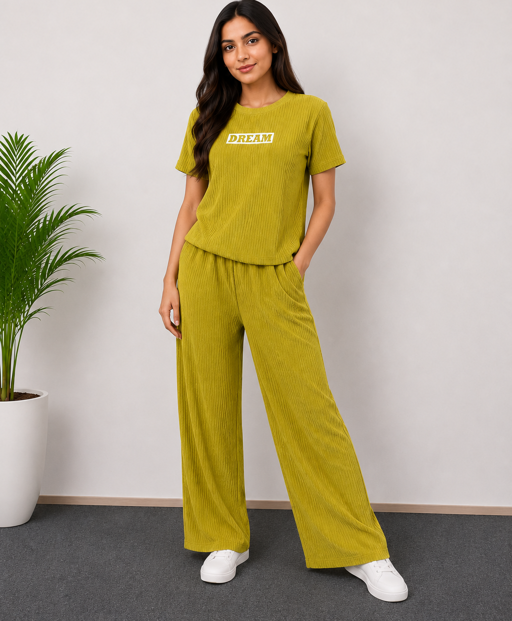 Ribbed lime Co-Ord Set for Girls Wear, Perfect Airport Coord Set for Stylish Travel