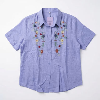 Women's Lavender Floral Embroidered Half Sleeve Shirt