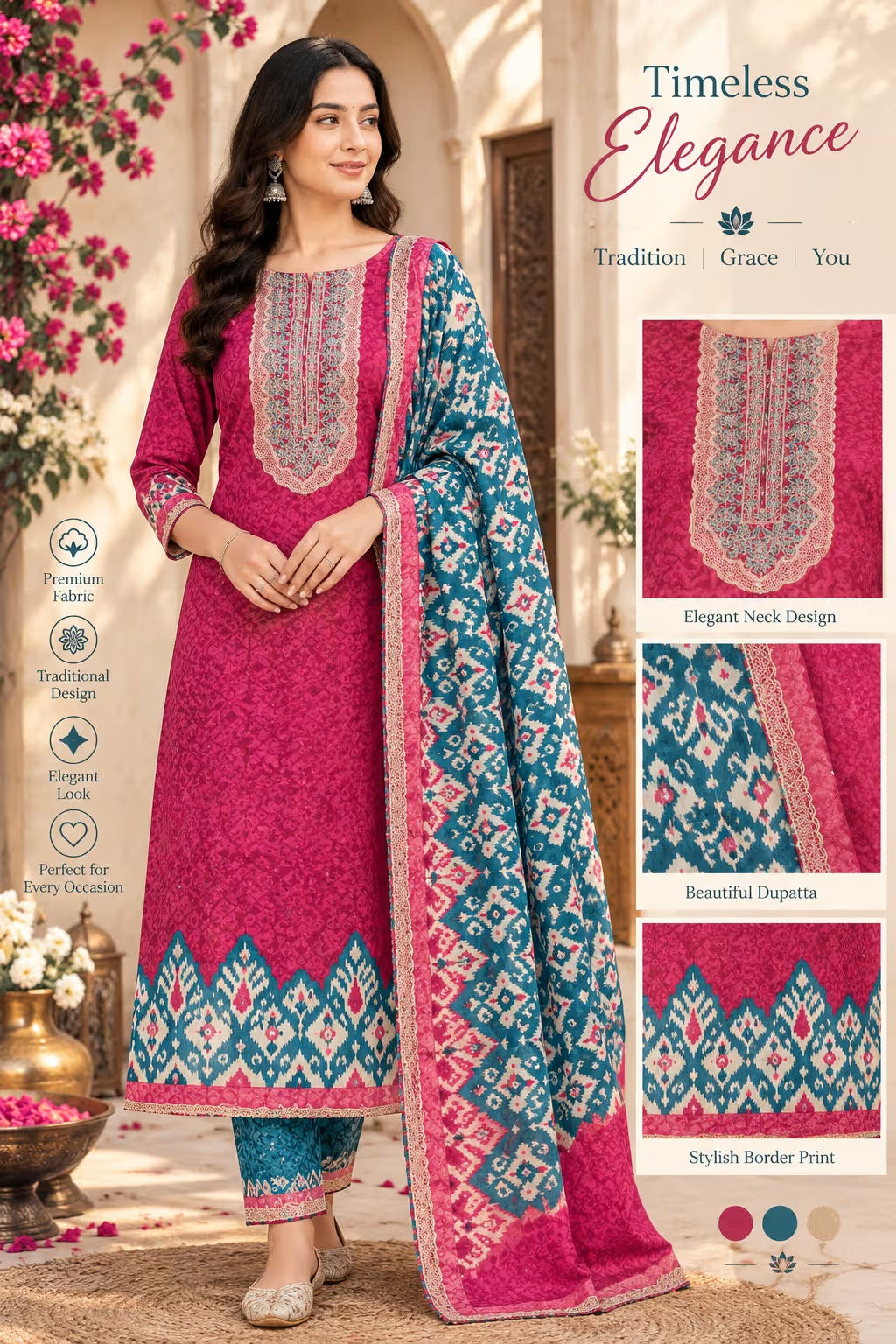 Women's Gaji Silk Printed Suit Fabric Set