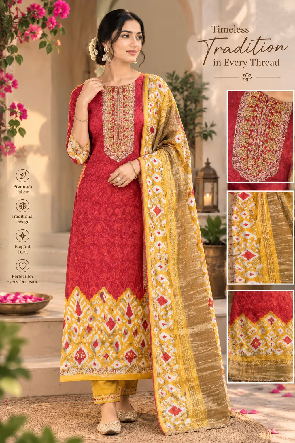 Women's Gaji Silk Printed Suit Fabric Set