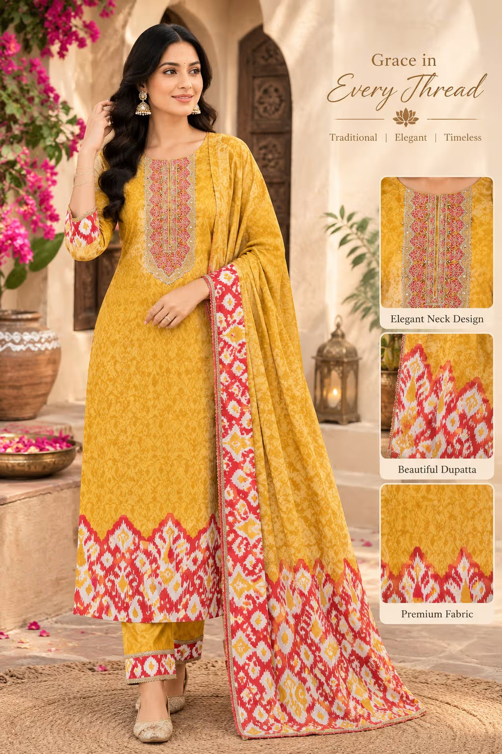 Women's Gaji Silk Printed Suit Fabric Set