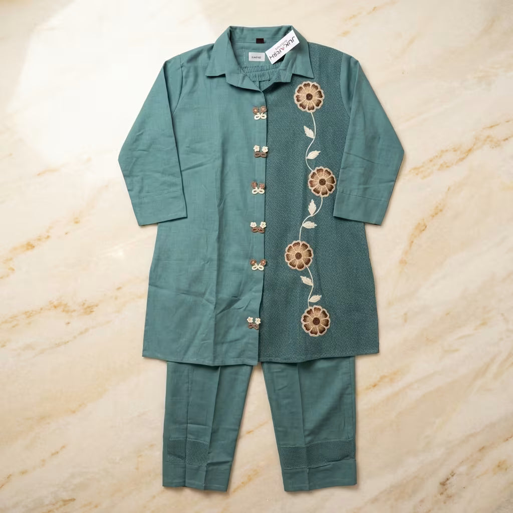 Jukarsh Fashion Women's Cotton Floral Embroidered 2 Piece Suit Set with Trouser