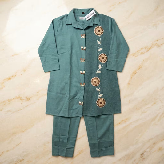 Jukarsh Fashion Women's Cotton Floral Embroidered 2 Piece Suit Set with Trouser