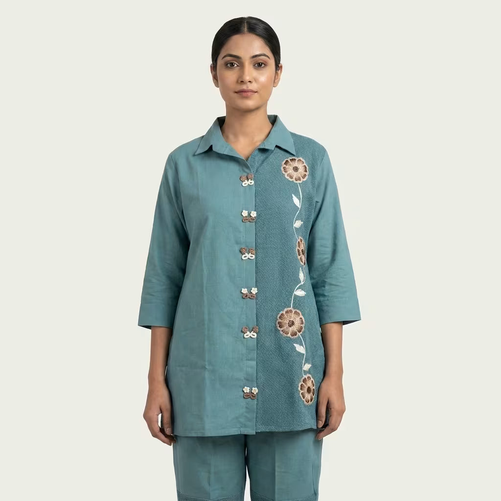 Jukarsh Fashion Women's Cotton Floral Embroidered 2 Piece Suit Set with Trouser