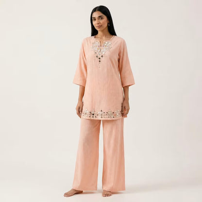 Elegant Peach Mirror Work Co-Ord Set