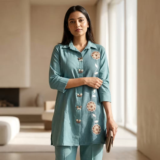 Jukarsh Fashion Women's Cotton Floral Embroidered 2 Piece Suit Set with Trouser