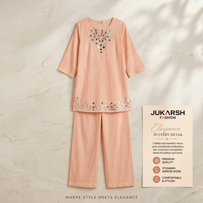 Elegant Peach Mirror Work Co-Ord Set