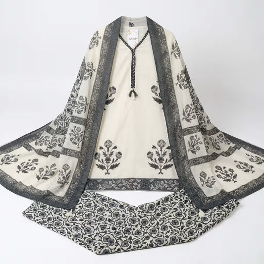 Jukarsh Fashion Women's Ivory Floral Printed Kurta Set with Dupatta | 3 Piece Ethnic Suit Set