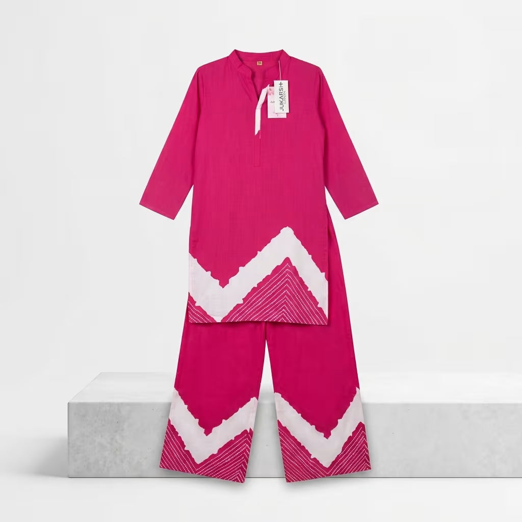 Chevron Printed Cotton Kurta & Pant Co-Ord Set