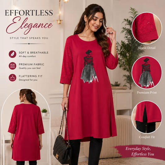 Women's Long Top with Eyelet Sleeves | Jukarsh Fashion 9XL
